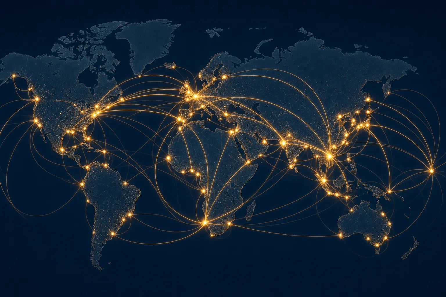 Illustration of a global trade network connecting Europe, Asia and Africa